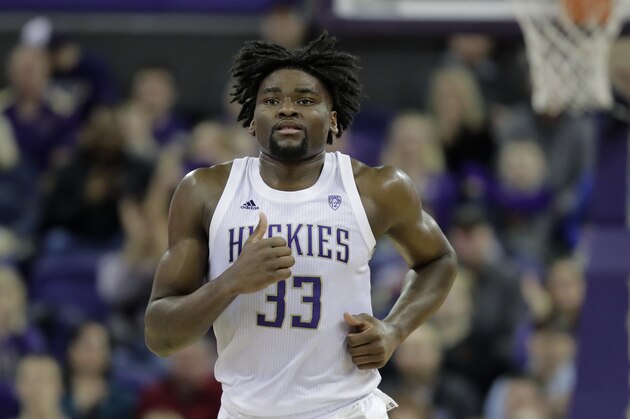 Washington forward Isaiah Stewart in action against California during the second half of an NCAA college basketball game, Saturday, Feb. 22, 2020, in Seattle. Washington won 87-52. (AP Photo/Ted S. Warren)