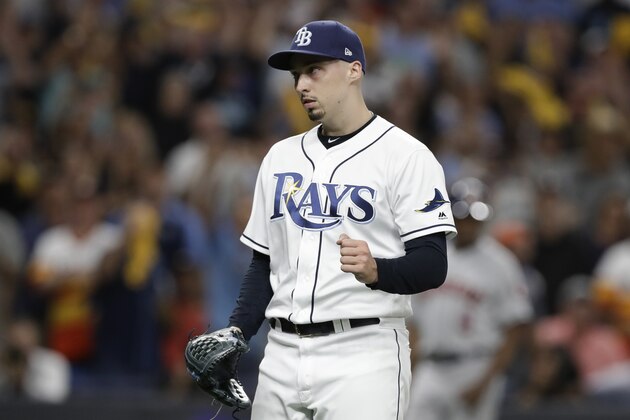 Tampa Bay Rays pitcher Blake Snell pumps his fist after the final out against the Houston Astros in Game 4 of a baseball American League Division Series, Tuesday, Oct. 8, 2019, in St. Petersburg, Fla. The Rays won 4-1. (AP Photo/Chris O'Meara) Tampa Bay Rays pitcher Blake Snell pumps his fist after the final out against the Houston Astros in Game 4 of a baseball American League Division Series, Tuesday, Oct. 8, 2019, in St. Petersburg, Fla. The Rays won 4-1. (AP Photo/Chris O'Meara)