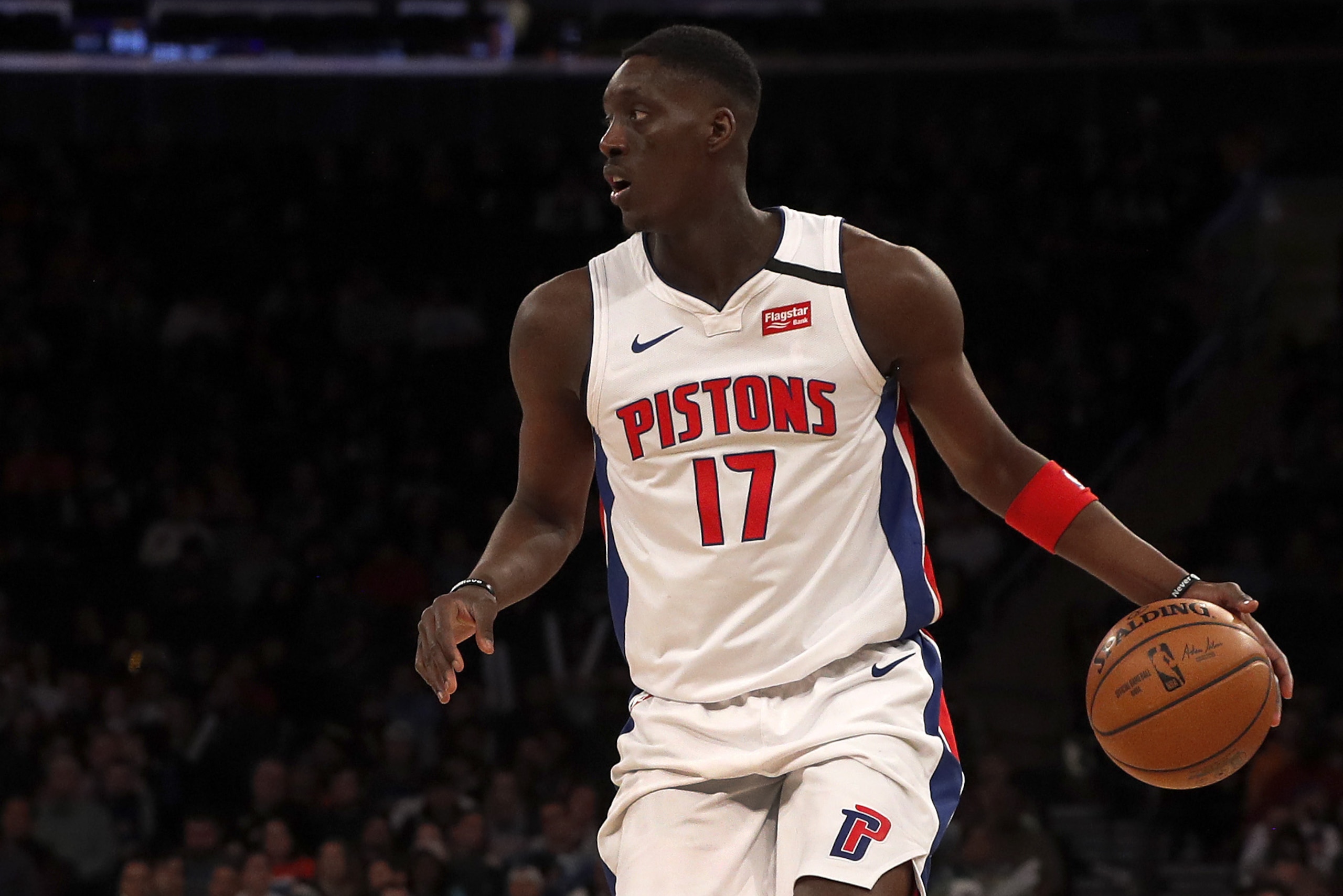 NEW YORK, NEW YORK - MARCH 08:  (NEW YORK DAILIES OUT)  Tony Snell #17 of the Detroit Pistons in action against the New York Knicks at Madison Square Garden on March 08, 2020 in New York City. The Knicks defeated the Pistons 96-84. NOTE TO USER: User expressly acknowledges and agrees that, by downloading and or using this photograph, User is consenting to the terms and conditions of the Getty Images License Agreement. (Photo by Jim McIsaac/Getty Images)