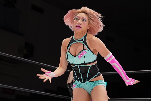 TOKYO, JAPAN - FEBRUARY 08: Hana Kimura reacts during the Women's Pro-Wrestling 'Stardom' at Korakuen Hall on February 08, 2020 in Tokyo, Japan. (Photo by Etsuo Hara/Getty Images)
