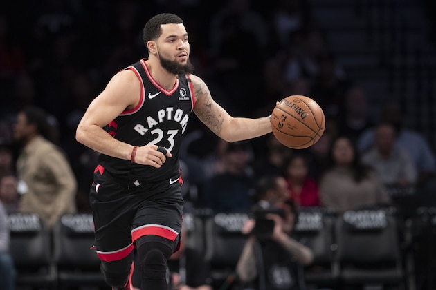 Toronto Raptors guard Fred VanVleet handles the ball in the first half of an NBA basketball game against the Brooklyn Nets, Saturday, Jan. 4, 2020, in New York. (AP Photo/Mary Altaffer)