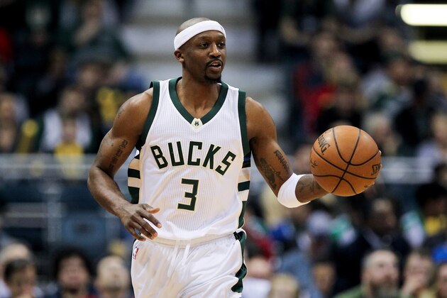 MILWAUKEE, WI - APRIL 02:  Jason Terry #3 of the Milwaukee Bucks dribbles the ball in the second quarter against the Dallas Mavericks at BMO Harris Bradley Center on April 2, 2017 in Milwaukee, Wisconsin. NOTE TO USER: User expressly acknowledges and agrees that, by downloading and or using this photograph, User is consenting to the terms and conditions of the Getty Images License Agreement. (Photo by Dylan Buell/Getty Images)