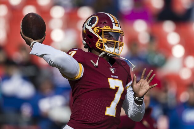LANDOVER, MD - DECEMBER 22: Dwayne Haskins #7 of the Washington Redskins warms up before the game against the New York Giants at FedExField on December 22, 2019 in Landover, Maryland. (Photo by Scott Taetsch/Getty Images) LANDOVER, MD - DECEMBER 22: Dwayne Haskins #7 of the Washington Redskins warms up before the game against the New York Giants at FedExField on December 22, 2019 in Landover, Maryland. (Photo by Scott Taetsch/Getty Images)