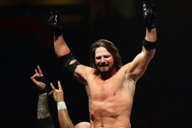 SINGAPORE - JUNE 27: (L-R) Luke Gallows, AJ Styles and Karl Anderson during the WWE Live Singapore at the Singapore Indoor Stadium on June 27, 2019 in Singapore.  (Photo by Suhaimi Abdullah/Getty Images for Singapore Sports Hub)