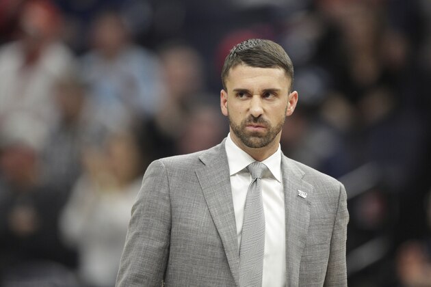 Minnesota Timberwolves head coach Ryan Saunders looks on against the Boston Celtics during an NBA basketball game Friday, Feb. 21, 2020, in Minneapolis. (AP Photo/Andy Clayton-King) Minnesota Timberwolves head coach Ryan Saunders looks on against the Boston Celtics during an NBA basketball game Friday, Feb. 21, 2020, in Minneapolis. (AP Photo/Andy Clayton-King)