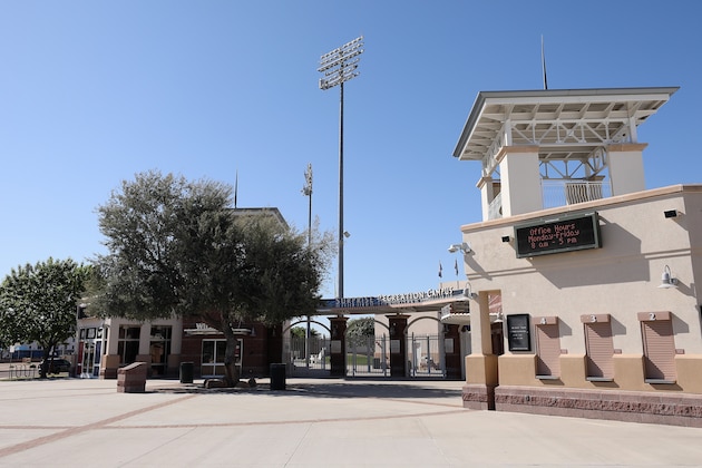 SURPRISE, ARIZONA - APRIL 07:  General view outside of the Texas Rangers and Kansas City Royals spring training facility, Surprise Stadium on April 07, 2020 in Surprise, Arizona. According to reports, Major League Baseball is considering a scenario in which all 30 of its teams play an abbreviated regular season without fans in Arizona's various baseball facilities, including Chase Field and 10 spring training venues. (Photo by Christian Petersen/Getty Images)
