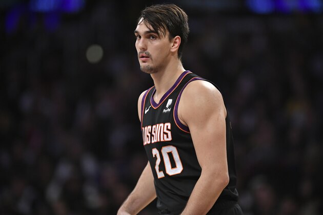 LOS ANGELES, CA - JANUARY 01: Dario Saric #20 of the Phoenix Suns plays the Los Angeles Lakers at Staples Center on January 1, 2020 in Los Angeles, California. NOTE TO USER: User expressly acknowledges and agrees that, by downloading and/or using this photograph, user is consenting to the terms and conditions of the Getty Images License Agreement. Lakers won 117 to 107. (Photo by John McCoy/Getty Images)