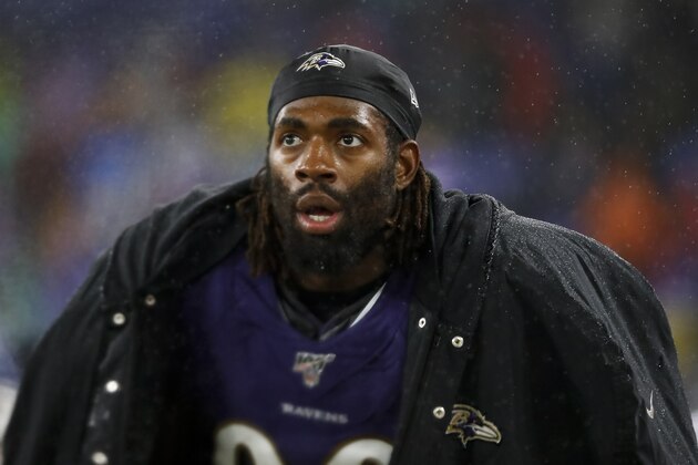 BALTIMORE, MD - DECEMBER 29: Matt Judon #99 of the Baltimore Ravens looks on during the second half of the game against the Pittsburgh Steelers at M&T Bank Stadium on December 29, 2019 in Baltimore, Maryland. (Photo by Scott Taetsch/Getty Images)