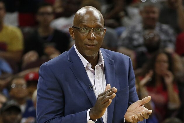 FILE - In this July 16, 2017, file photo, Big3  basketball team Power coach Clyde Drexler looks on during a game against the Ghost Ballers in Philadelphia. Hall of Fame basketball player Clyde Drexler is the new commissioner of the Big3 league. He's signed a three-year deal as commissioner, the Big3 announced Thursday, March 15, 2018. (AP Photo/Rich Schultz, File)