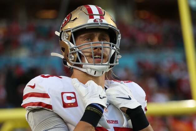 MIAMI, FLORIDA - FEBRUARY 2: George Kittle #85 of the San Francisco 49ers stands on the sideline during the game against the Kansas City Chiefs in Super Bowl LIV at Hard Rock Stadium on February 2, 2020 in Miami, Florida. The Chiefs defeated the 49ers 31-20. (Photo by Michael Zagaris/San Francisco 49ers/Getty Images) MIAMI, FLORIDA - FEBRUARY 2: George Kittle #85 of the San Francisco 49ers stands on the sideline during the game against the Kansas City Chiefs in Super Bowl LIV at Hard Rock Stadium on February 2, 2020 in Miami, Florida. The Chiefs defeated the 49ers 31-20. (Photo by Michael Zagaris/San Francisco 49ers/Getty Images)