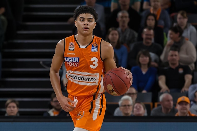 ULM, GERMANY - MARCH 08: (BILD ZEITUNG OUT) Killian Hayes of Ratiopharm Ulm controls the Ball during the EasyCredit Basketball Bundesliga (BBL) match between Ratiopharm Ulm and MHP Riesen Ludwigsburg at ratiopharm Arena on March 8, 2020 in Ulm, Germany. (Photo by Harry Langer/DeFodi Images via Getty Images)