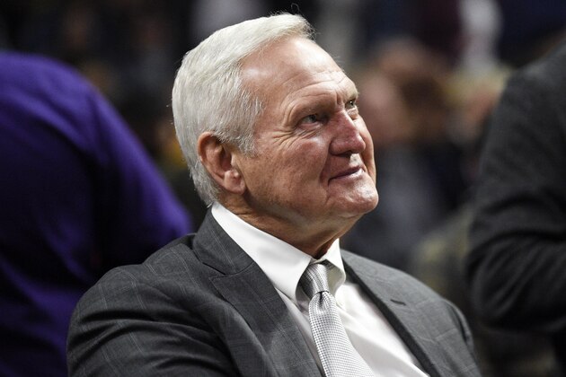 Jerry West watches warm ups prior to an NBA basketball game between the Los Angeles Clippers and Sacramento Kings in Los Angeles, Thursday, Jan. 30, 2020. (AP Photo/Kelvin Kuo)