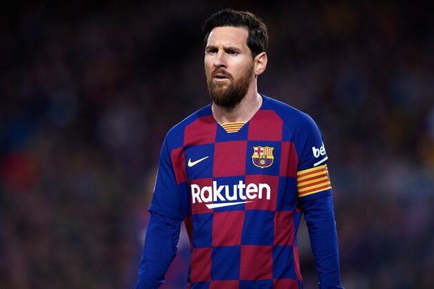 BARCELONA, SPAIN - MARCH 07: Lionel Messi of FC Barcelona looks on during the Liga match between FC Barcelona and Real Sociedad at Camp Nou on March 07, 2020 in Barcelona, Spain. (Photo by Alex Caparros/Getty Images)
