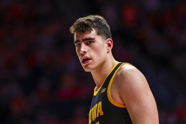 CHAMPAIGN, IL - MARCH 08: Luka Garza #55 of the Iowa Hawkeyes is seen during the game against the Illinois Fighting Illini at State Farm Center on March 8, 2020 in Champaign, Illinois. (Photo by Michael Hickey/Getty Images)