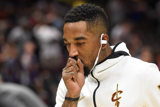 CLEVELAND, OH - JUNE 08: JR Smith #5 of the Cleveland Cavaliers warms up prior to Game Four of the 2018 NBA Finals against the Golden State Warriors at Quicken Loans Arena on June 8, 2018 in Cleveland, Ohio. NOTE TO USER: User expressly acknowledges and agrees that, by downloading and or using this photograph, User is consenting to the terms and conditions of the Getty Images License Agreement. (Photo by Jason Miller/Getty Images) CLEVELAND, OH - JUNE 08: JR Smith #5 of the Cleveland Cavaliers warms up prior to Game Four of the 2018 NBA Finals against the Golden State Warriors at Quicken Loans Arena on June 8, 2018 in Cleveland, Ohio. NOTE TO USER: User expressly acknowledges and agrees that, by downloading and or using this photograph, User is consenting to the terms and conditions of the Getty Images License Agreement. (Photo by Jason Miller/Getty Images)