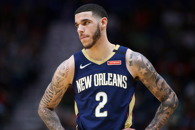 NEW ORLEANS, LOUISIANA - MARCH 06: Lonzo Ball #2 of the New Orleans Pelicans reacts against the Miami Heat during a game at the Smoothie King Center on March 06, 2020 in New Orleans, Louisiana. NOTE TO USER: User expressly acknowledges and agrees that, by downloading and or using this Photograph, user is consenting to the terms and conditions of the Getty Images License Agreement. (Photo by Jonathan Bachman/Getty Images)