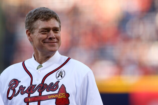 ATLANTA, GA - APRIL 01:  Former Atlanta Brave Dale Murphy stands on the field prior to the game against the Philadelphia Phillies during Opening Day at Turner Field on April 1, 2013 in Atlanta, Georgia.  (Photo by Kevin C. Cox/Getty Images)