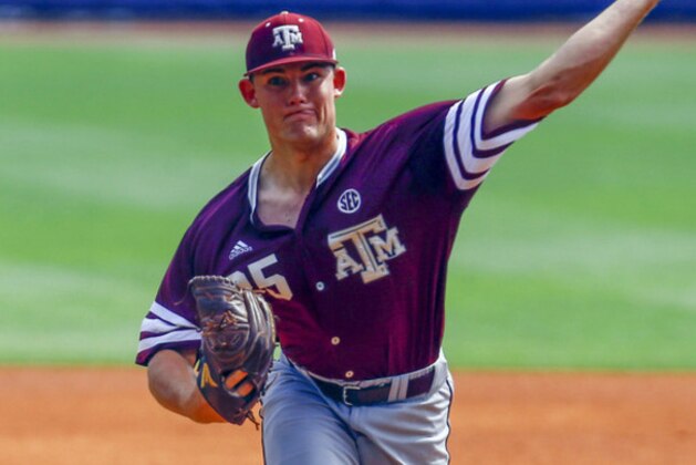 Texas A&M pitcher Asa Lacy (35) throws a pitch during the first inning of a Southeastern Conference Tournament NCAA college baseball game against Georgia, Wednesday, May 23, 2018, in Hoover, Ala. (AP Photo/Butch Dill) Texas A&M pitcher Asa Lacy (35) throws a pitch during the first inning of a Southeastern Conference Tournament NCAA college baseball game against Georgia, Wednesday, May 23, 2018, in Hoover, Ala. (AP Photo/Butch Dill)