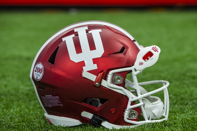 INDIANAPOLIS, IN - AUGUST 31: An Indiana Hoosiers helmet is seen during the game against the Ball State Cardinals at Lucas Oil Stadium on August 31, 2019 in Indianapolis, Indiana. (Photo by Michael Hickey/Getty Images)