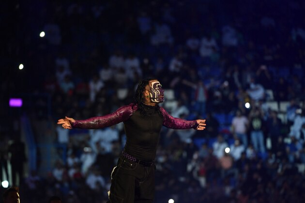 Jeff Hardy makes his way to the ring during the WWE World Cup Quarterfinal match as part of as part of the World Wrestling Entertainment (WWE) Crown Jewel pay-per-view at the King Saud University Stadium in Riyadh on November 2, 2018. (Photo by Fayez Nureldine / AFP) (Photo credit should read FAYEZ NURELDINE/AFP via Getty Images) Jeff Hardy makes his way to the ring during the WWE World Cup Quarterfinal match as part of as part of the World Wrestling Entertainment (WWE) Crown Jewel pay-per-view at the King Saud University Stadium in Riyadh on November 2, 2018. (Photo by Fayez Nureldine / AFP) (Photo credit should read FAYEZ NURELDINE/AFP via Getty Images)