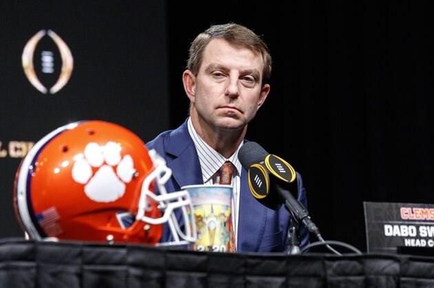NEW ORLEANS, LOUISIANA - JANUARY 12: Head Coach Dabo Swinney of the Clemson Tigers addresses the media during the head coaches press conference before the College Football Playoff National Championship at the Grand Ballroom at the Sheraton Hotel on January 12, 2020 in New Orleans, Louisiana. (Photo by Don Juan Moore/Getty Images)