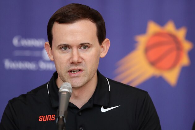 PHOENIX, AZ - JUNE 22:  General Manager Ryan McDonough of the Phoenix Suns speaks during a press conference at Talking Stick Resort Arena on June 22, 2018 in Phoenix, Arizona.  NOTE TO USER: User expressly acknowledges and agrees that, by downloading and or using this photograph, User is consenting to the terms and conditions of the Getty Images License Agreement.  (Photo by Christian Petersen/Getty Images)