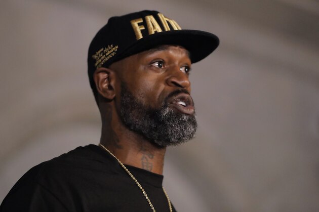 Stephen Jackson a friend of George Floyd speaks during a news conference, Tuesday, June 2, 2020, in Minneapolis, Minn. The city has seen protests against police brutality sparked by the death of George Floyd, a black man who died after being restrained by Minneapolis police officers on May 25. (AP Photo/Julio Cortez)
