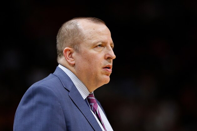 MIAMI, FL - DECEMBER 30:  Head coach Tom Thibodeau of the Minnesota Timberwolves looks on against the Miami Heat at American Airlines Arena on December 30, 2018 in Miami, Florida. NOTE TO USER: User expressly acknowledges and agrees that, by downloading and or using this photograph, User is consenting to the terms and conditions of the Getty Images License Agreement.  (Photo by Michael Reaves/Getty Images)
