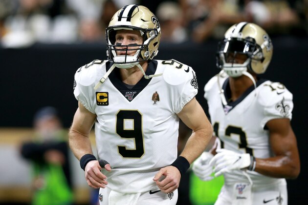 NEW ORLEANS, LOUISIANA - JANUARY 05: Drew Brees #9 of the New Orleans Saints and Michael Thomas #13 of the New Orleans Saints take the field during the NFC Wild Card Playoff game against the Minnesota Vikings at Mercedes Benz Superdome on January 05, 2020 in New Orleans, Louisiana. (Photo by Sean Gardner/Getty Images) NEW ORLEANS, LOUISIANA - JANUARY 05: Drew Brees #9 of the New Orleans Saints and Michael Thomas #13 of the New Orleans Saints take the field during the NFC Wild Card Playoff game against the Minnesota Vikings at Mercedes Benz Superdome on January 05, 2020 in New Orleans, Louisiana. (Photo by Sean Gardner/Getty Images)
