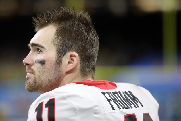 NEW ORLEANS, LOUISIANA - JANUARY 01: Jake Fromm #11 of the Georgia Bulldogs looks on during the game against the Baylor Bears during the Allstate Sugar Bowl at Mercedes Benz Superdome on January 01, 2020 in New Orleans, Louisiana. (Photo by Chris Graythen/Getty Images)