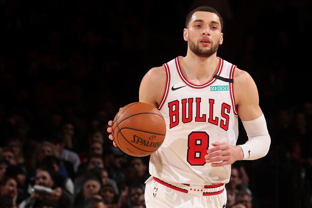 NEW YORK, NY - FEBRUARY 29: Zach LaVine #8 of the Chicago Bulls handles the ball against the New York Knicks on February 29, 2020 at Madison Square Garden in New York City, New York. NOTE TO USER: User expressly acknowledges and agrees that, by downloading and or using this photograph, User is consenting to the terms and conditions of the Getty Images License Agreement. Mandatory Copyright Notice: Copyright 2020 NBAE (Photo by Nathaniel S. Butler/NBAE via Getty Images) NEW YORK, NY - FEBRUARY 29: Zach LaVine #8 of the Chicago Bulls handles the ball against the New York Knicks on February 29, 2020 at Madison Square Garden in New York City, New York. NOTE TO USER: User expressly acknowledges and agrees that, by downloading and or using this photograph, User is consenting to the terms and conditions of the Getty Images License Agreement. Mandatory Copyright Notice: Copyright 2020 NBAE (Photo by Nathaniel S. Butler/NBAE via Getty Images)