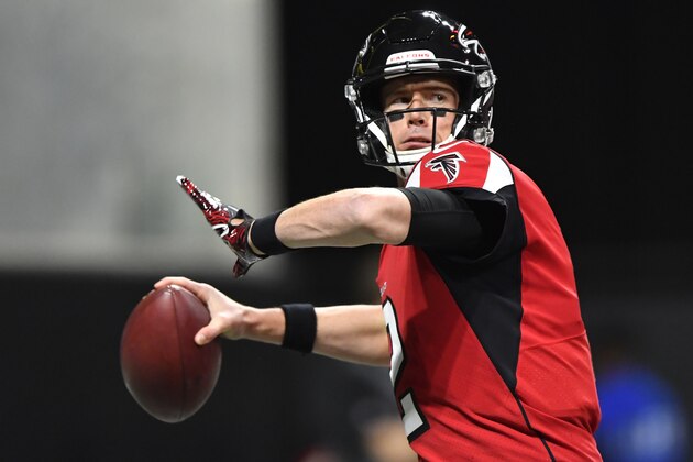 Atlanta Falcons quarterback Matt Ryan (2) warms up before the first half of an NFL football game between the Atlanta Falcons and the Jacksonville Jaguars, Sunday, Dec. 22, 2019, in Atlanta. (AP Photo/John Amis)