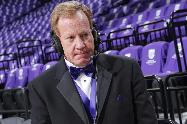 SACRAMENTO, CA - OCTOBER 27: Sacramento Kings broadcaster Grant Napear looks on prior to the game between the San Antonio Spurs and Sacramento Kings on October 27, 2016 at Golden 1 Center in Sacramento, California. NOTE TO USER: User expressly acknowledges and agrees that, by downloading and or using this photograph, User is consenting to the terms and conditions of the Getty Images Agreement. Mandatory Copyright Notice: Copyright 2016 NBAE (Photo by Rocky Widner/NBAE via Getty Images) SACRAMENTO, CA - OCTOBER 27: Sacramento Kings broadcaster Grant Napear looks on prior to the game between the San Antonio Spurs and Sacramento Kings on October 27, 2016 at Golden 1 Center in Sacramento, California. NOTE TO USER: User expressly acknowledges and agrees that, by downloading and or using this photograph, User is consenting to the terms and conditions of the Getty Images Agreement. Mandatory Copyright Notice: Copyright 2016 NBAE (Photo by Rocky Widner/NBAE via Getty Images)