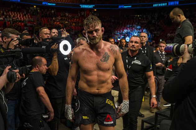STOCKHOLM, SWEDEN - JUNE 01: Alexander Gustafsson leaves the Octagon dejected after losing to Anthony Smith (Not pictured) during the UFC Fight Night event at the Ericsson Globe Arena on June 1, 2019 in Stockholm, Sweden. (Photo by Michael Campanella/Getty Images)