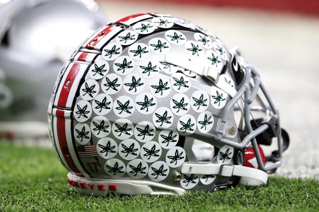 INDIANAPOLIS, INDIANA - DECEMBER 07:   Ohio State Buckeyes football helmet before the BIG Ten Football Championship Game against the Wisconsin Badgers at Lucas Oil Stadium on December 07, 2019 in Indianapolis, Indiana. (Photo by Andy Lyons/Getty Images)