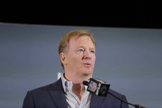 NFL Commissioner Roger Goodell speaks during a news conference, Monday, Feb. 3, 2020, in Miami, the day after the Kansas City Chiefs defeated the San Francisco 49ers in Super Bowl 54. (AP Photo/Brynn Anderson)
