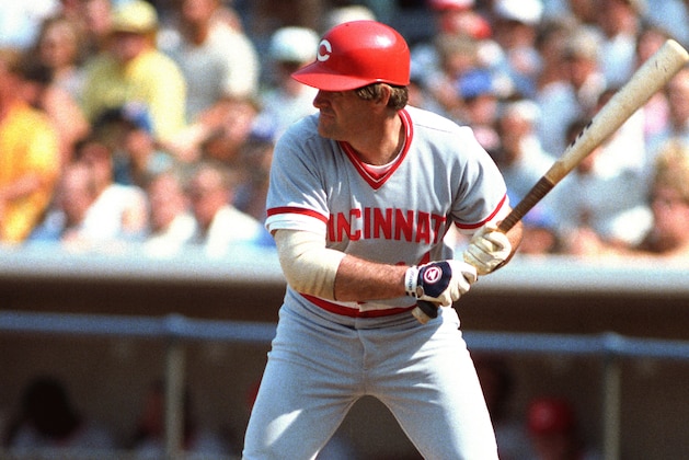 CHICAGO - UNDATED 1984: Pete Rose of the Cincinnati Reds bats during an MLB game at Wrigley Field in Chicago, Illinois. Rose played for the Cincinnati Reds from 1963-1978 and from 1984-1986.  (Photo by Ron Vesely/MLB Photos via Getty Images)