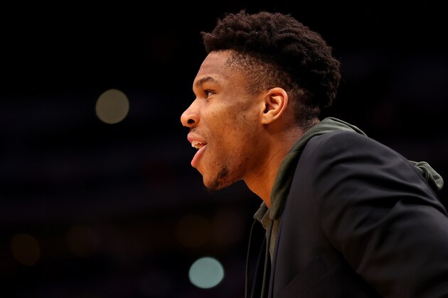 DENVER, CO - MARCH 09: Giannis Antetokounmpo #34 of the Milwaukee Bucks reacts to a dunk against the Denver Nuggets at Pepsi Center on March 9, 2020 in Denver, Colorado. NOTE TO USER: User expressly acknowledges and agrees that, by downloading and/or using this photograph, user is consenting to the terms and conditions of the Getty Images License Agreement (Photo by Jamie Schwaberow/Getty Images)