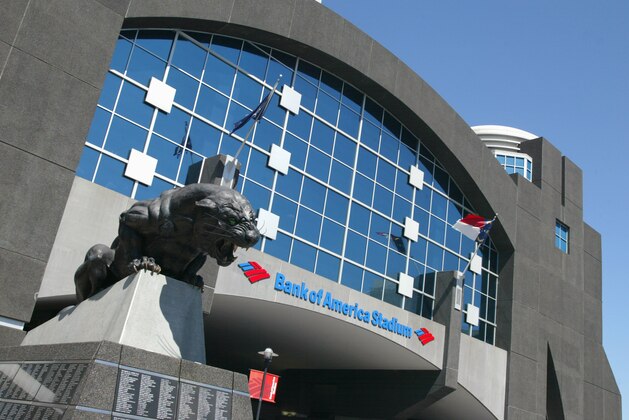 CHARLOTTE, NC - SEPTEMBER 11:  A view of the exterior of the Bank of America Stadium taken before the game between the New Orleans Saints and the Carolina Panthers at Bank of America Stadium on September 11, 2005 in Charlotte, North Carolina.The Saints won 23-20. (Photo by Craig Jones/Getty Images)
