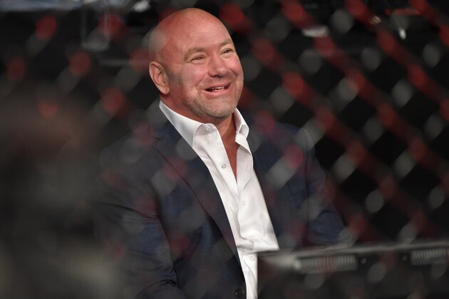 JACKSONVILLE, FLORIDA - MAY 09: UFC president Dana White congratulates Bryce Mitchell (not pictured) after his victory during the UFC 249 event at VyStar Veterans Memorial Arena on May 09, 2020 in Jacksonville, Florida. (Photo by Jeff Bottari/Zuffa LLC)
