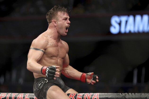 Cody Stamann is seen after his mixed martial arts bout against Song Yadong at UFC Fight Night, Saturday, December 7, 2019, in Washington, D.C. They fought to a majority draw. (AP Photo/Gregory Payan)