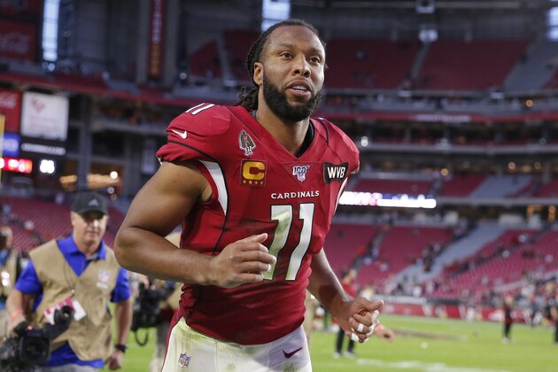 Arizona Cardinals wide receiver Larry Fitzgerald (11) during an NFL football game against the Cleveland Browns, Sunday, Dec. 15, 2019, in Glendale, Ariz. (AP Photo/Rick Scuteri)