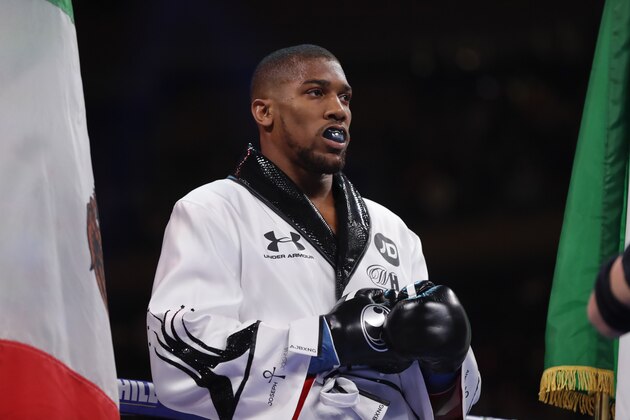 British boxer Anthony Joshua waits for the start of a heavyweight championship boxing match against Andy Ruiz Saturday, June 1, 2019, in New York. Ruiz stopped Joshua in the seventh round. (AP Photo/Frank Franklin II)