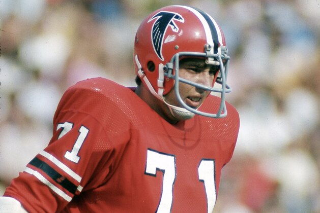 ATLANTA, GA - CIRCA 1972:  John Zook #71 of the Atlanta Falcons looks on during an NFL football game circa 1972 at Atlanta-Fulton County Stadium in Atlanta, Georgia. Zooks played for the Falcons from 1969-75. (Photo by Focus on Sport/Getty Images)