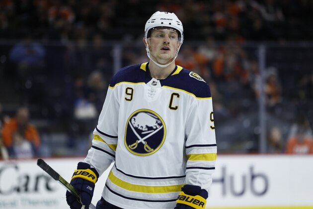 Buffalo Sabres' Jack Eichel plays during an NHL hockey game against the Philadelphia Flyers, Saturday, March 7, 2020, in Philadelphia. (AP Photo/Matt Slocum) Buffalo Sabres' Jack Eichel plays during an NHL hockey game against the Philadelphia Flyers, Saturday, March 7, 2020, in Philadelphia. (AP Photo/Matt Slocum)