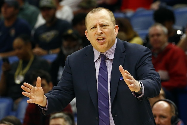 File-This Dec. 31, 2018, file photo shows Minnesota Timberwolves head coach Tom Thibodeau reacting to a call during the first half of an NBA basketball game against the New Orleans Pelicans in New Orleans. A person with knowledge of the decision tells The Associated Press that the Minnesota Timberwolves have fired coach Thibodeau, halfway into his third season with the team that began with turmoil surrounding All-Star Jimmy Butler. The person spoke to the AP on condition of anonymity, because the Timberwolves had not yet announced the news. The Athletic first reported that Thibodeau, who was also the president of basketball operations with full authority over the roster, had been let go.  (AP Photo/Butch Dill, File)