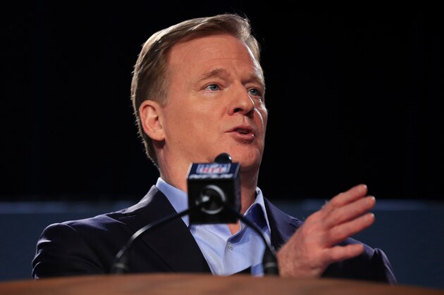 MIAMI, FLORIDA - JANUARY 29: NFL Commissioner Roger Goodell speaks to the media during a press conference prior to Super Bowl LIV at the Hilton Miami Downtown on January 29, 2020 in Miami, Florida. The San Francisco 49ers will face the Kansas City Chiefs in the 54th playing of the Super Bowl, Sunday February 2nd. (Photo by Cliff Hawkins/Getty Images)