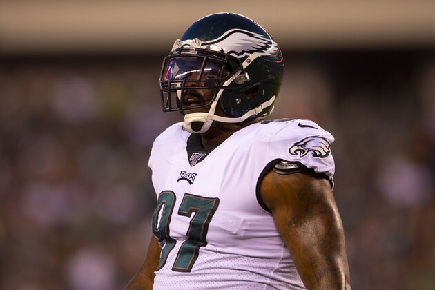 PHILADELPHIA, PA - AUGUST 22: Malik Jackson #97 of the Philadelphia Eagles makes his way to the bench against the Baltimore Ravens in the preseason game at Lincoln Financial Field on August 22, 2019 in Philadelphia, Pennsylvania. (Photo by Mitchell Leff/Getty Images)
