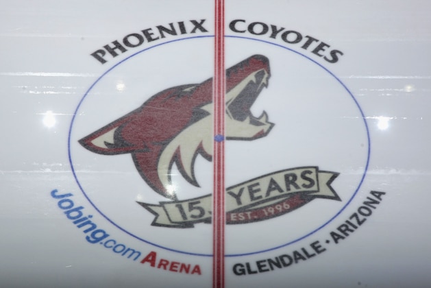 GLENDALE, AZ - MARCH 31:  General view of the center ice logo before the NHL game between the Anaheim Ducks and the Phoenix Coyotes at Jobing.com Arena on March 31, 2012 in Glendale, Arizona.  (Photo by Christian Petersen/Getty Images)