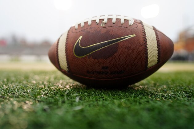 CHARLOTTE, NORTH CAROLINA - NOVEMBER 23: A football with the Nike logo before the game between the Charlotte 49ers and the Marshall Thundering Herd at Jerry Richardson Stadium on November 23, 2019 in Charlotte, North Carolina. (Photo by Jacob Kupferman/Getty Images)